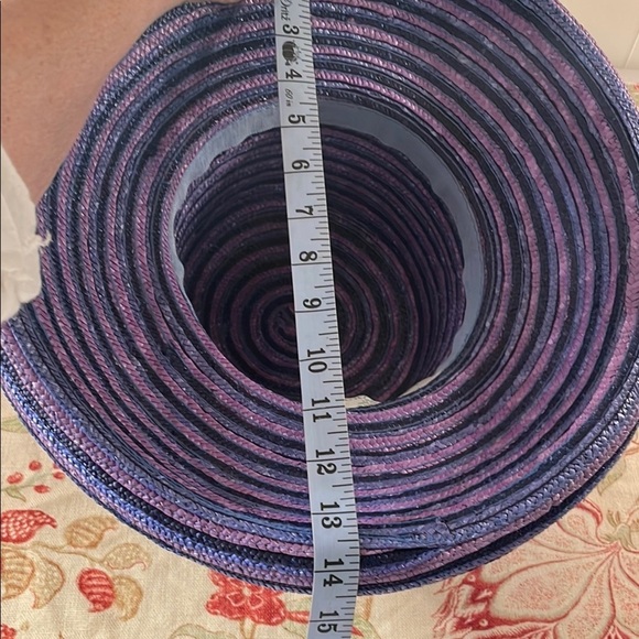 Laura Ashley Slate Blue, Purple Black Striped Straw Curled up Edge Hat main image 9